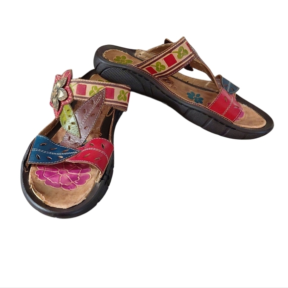 Elite By Corky's Marsh Painted Leather Slide On Sandals Size 6 - Picture 1 of 11
